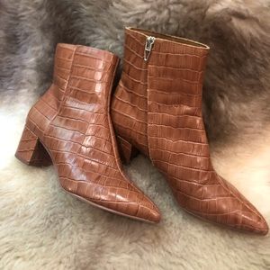 Dolce Vita Bel Croc-Embossed Leather Boots- Cognac Crocodile - size 9